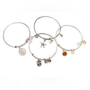 Alex and Ani bracelets set of 4 ( Topaz stone, “S” , Crown, Starfish)